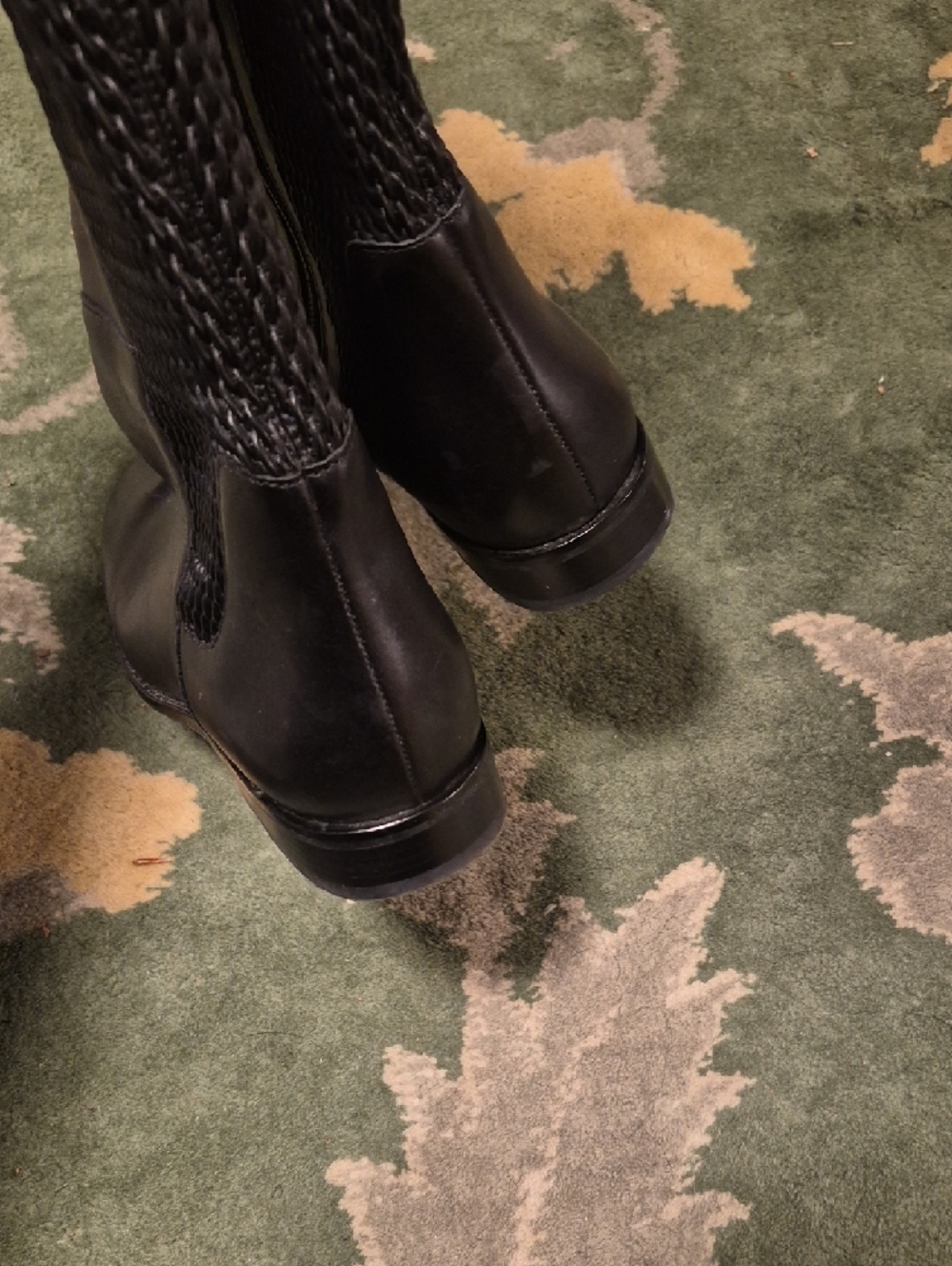 Cole Haan Black Over-the-Knee Leather Riding Boots with Textured Back - Picture 6 of 10
